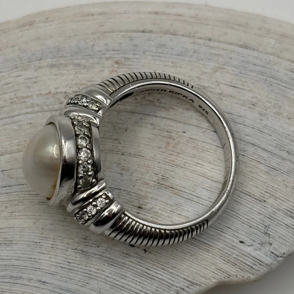 Judith Ripka Mother of Pearl Diamonique CZ Sterling Silver Ring Size 10 Bold - Picture 8 of 12